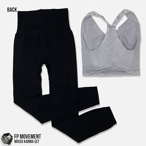 FP MOVEMENT GREY GREAT KARMA CROP TANK + BLACK GOOD KARMA HIGH-RISE LEGGINGS NEW - Picture 2 of 15